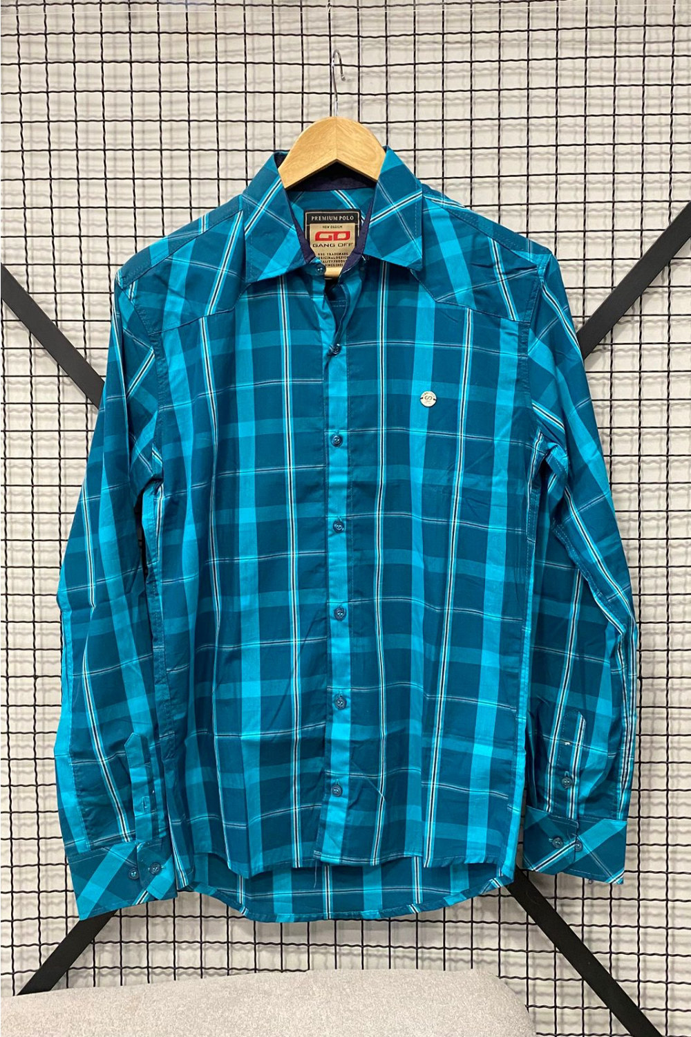 Camisa Social Xadrez Manga Longa Gang Off - Azul Claro Ref. 1438 — Azul claro