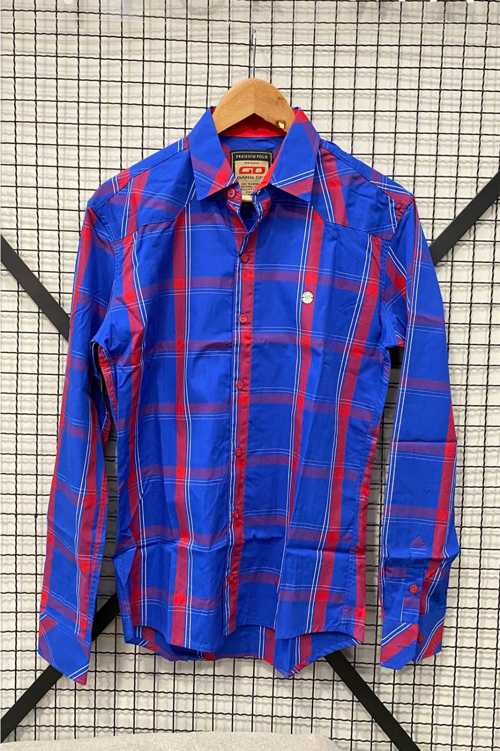 Camisa Social Xadrez Manga Longa Gang Off - Azul Ref. 1438 — Azul