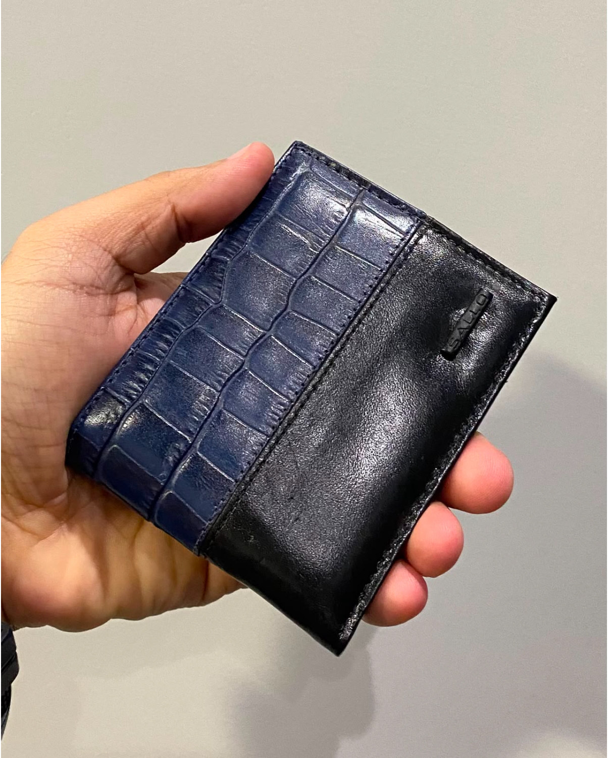 Carteira Masculina Couro Croc Sallo Ref.110100835 — Azul Marinho