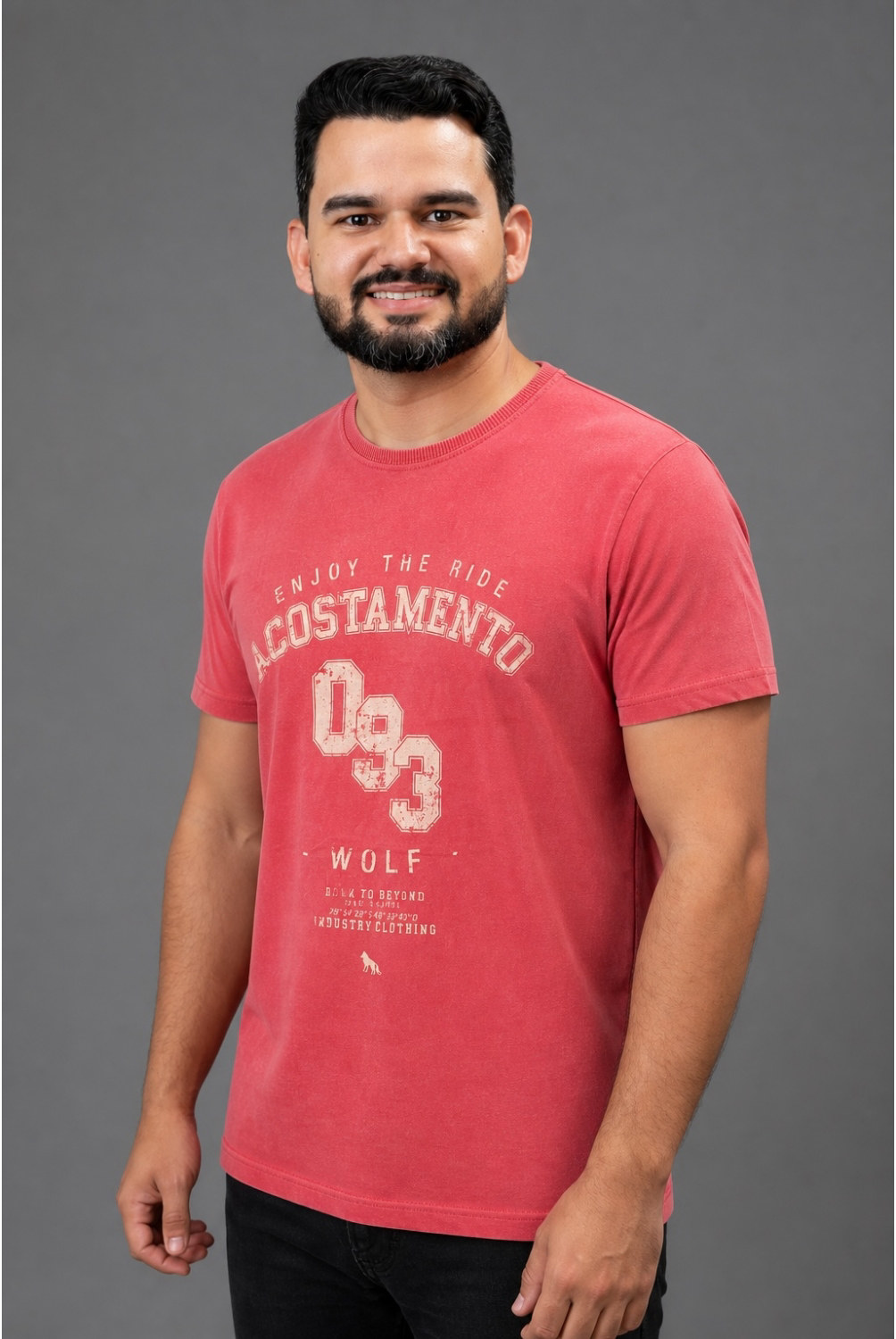 Camiseta Masculina Wash Estonada Acostamento Ref.96102120 — Vermelho Hibisco