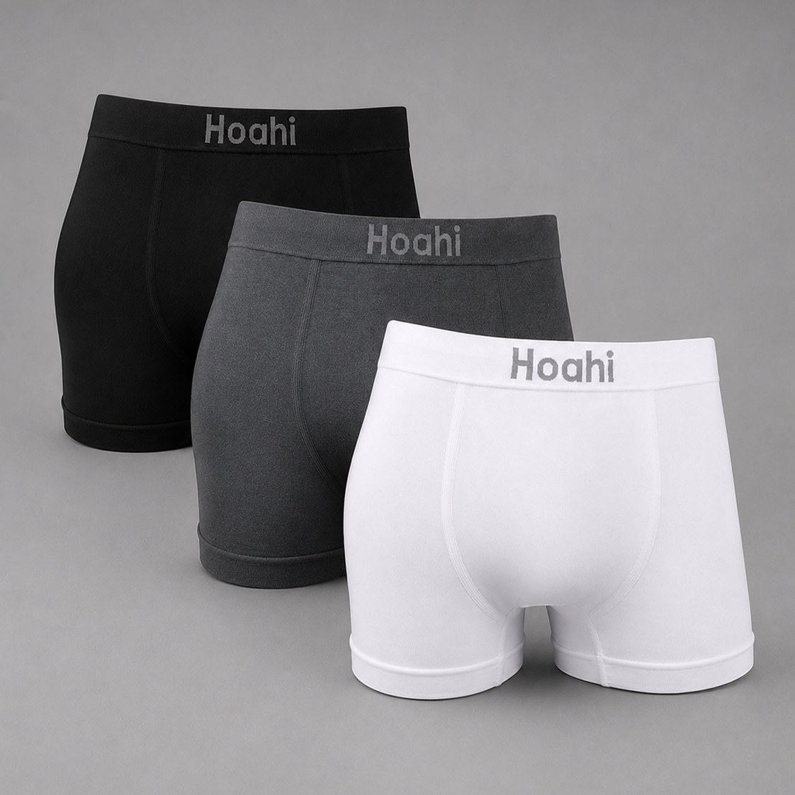 Kit 3 Cuecas Boxer Sem Costura HOAHI em Poliamida Microfibra — PTO/CHU/BCO