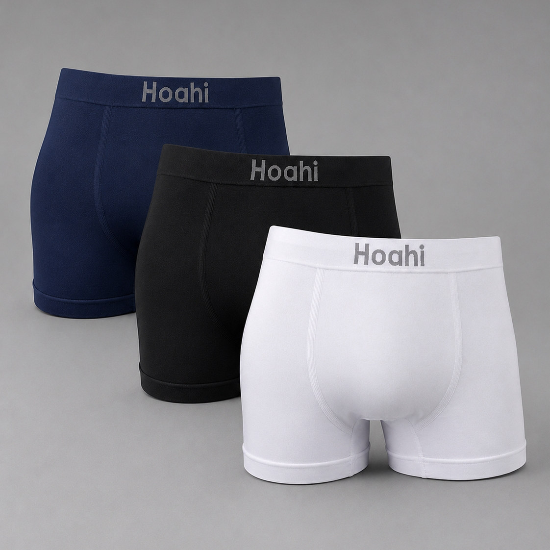 Kit 3 Cuecas Boxer Sem Costura HOAHI em Poliamida Microfibra — MAR/PTO/BCO